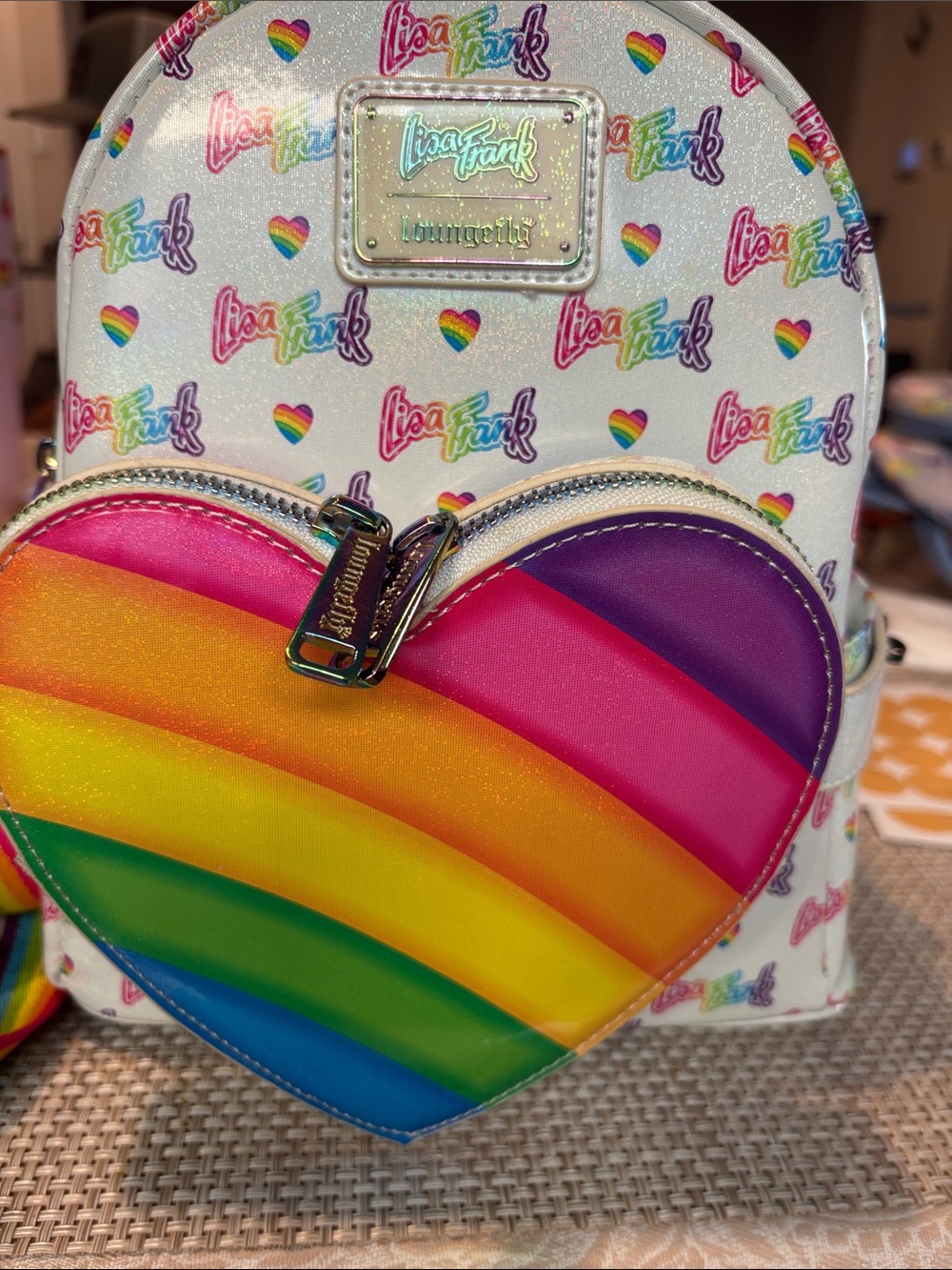Lisa Frank White Mini Backpack with Rainbow Heart Front Pocket